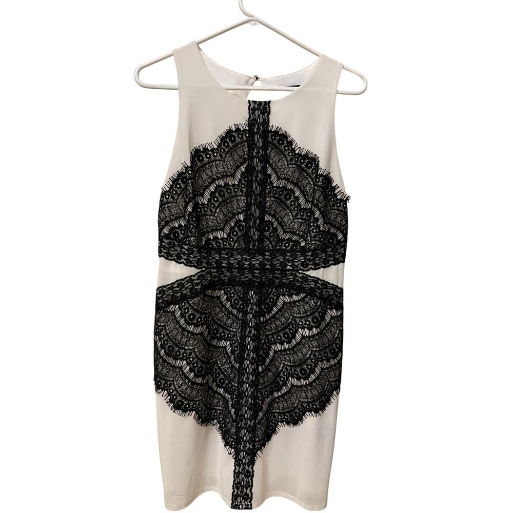 ark & co White & Black Lace Shift Dress Women's Size Large Event Glam Open Back